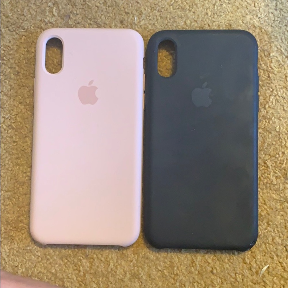 iPhone XS apple silicone case set. Black and pink